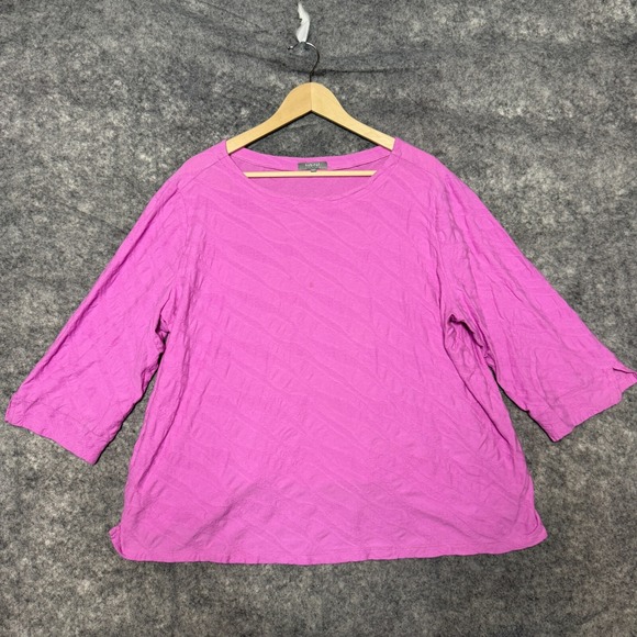 Habitat Top Womens 1X Pink 3/4 Sleeve 100% Cotton Boho Lagenlook Plus Size - Picture 1 of 9